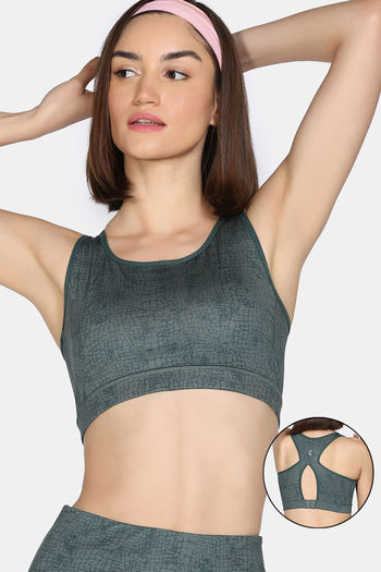 Buy Zelocity Medium Impact Moisture Wicking Sports Bra with Removable Padding - Trekking Green